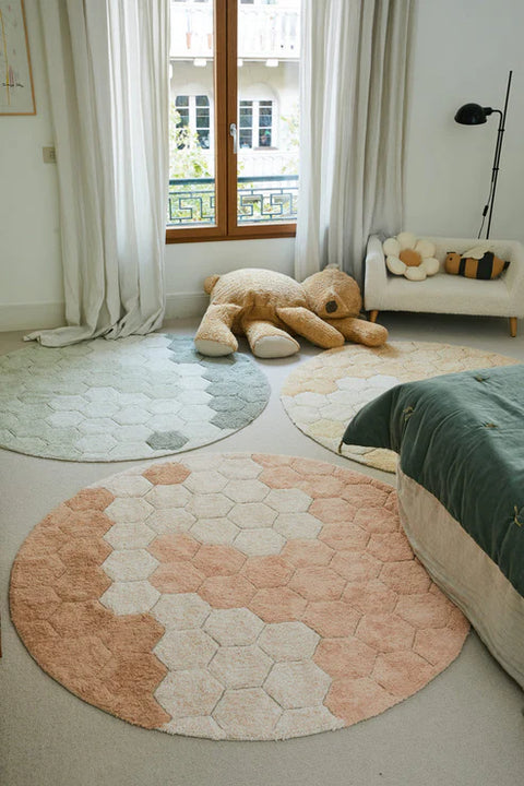 Tapete Round Honeycomb Rose - Alfombra Redonda Artesanal (140 cm diámetro)