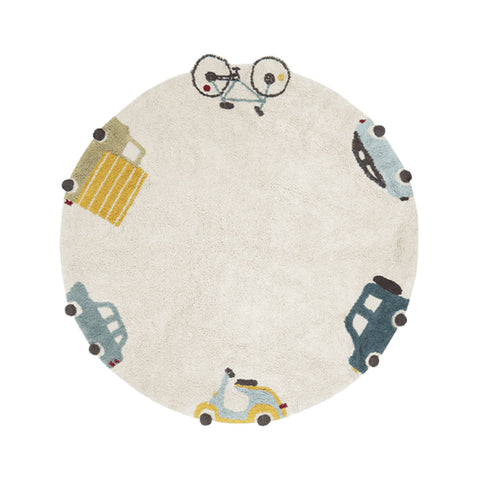 Tapete Wheels - Alfombra Redonda de Algodón (140 cm diámetro)