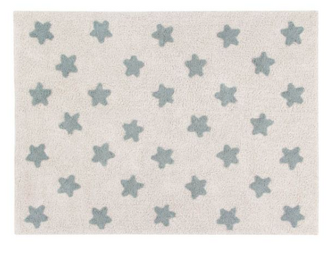 Tapete Natural Star Azul - Alfombra de Algodón Hipoalergénico (120 x 160 cm)