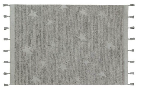 Tapete Hippy Star Gris - Alfombra Artesanal de Algodón (120 x 175 cm)