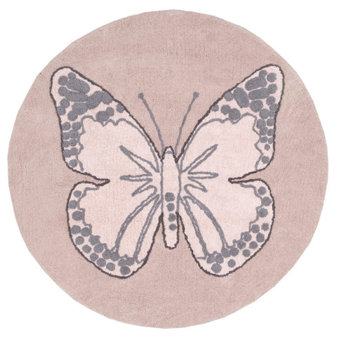 Tapete Mariposa Rosa - Alfombra Redonda Artesanal (160 cm diámetro)