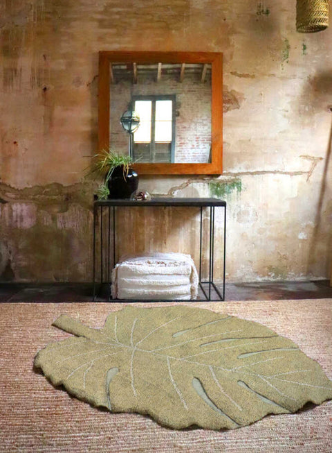 Tapete Monstera Leaf Olive - Alfombra de Algodón Artesanal (120 x 180 cm)