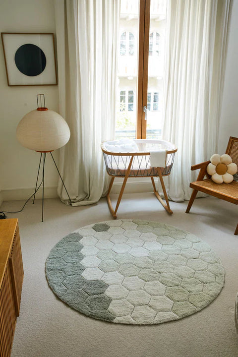 Tapete Round Honeycomb Blue Sage - Alfombra Redonda Artesanal (140 cm diámetro)